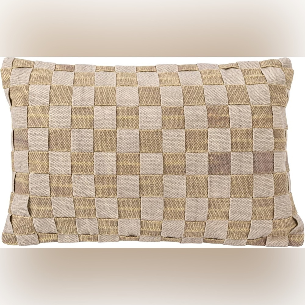 Bloomingville Woven Cotton Basket Weave Lumbar Pillow 24x16 Olive & Gray New